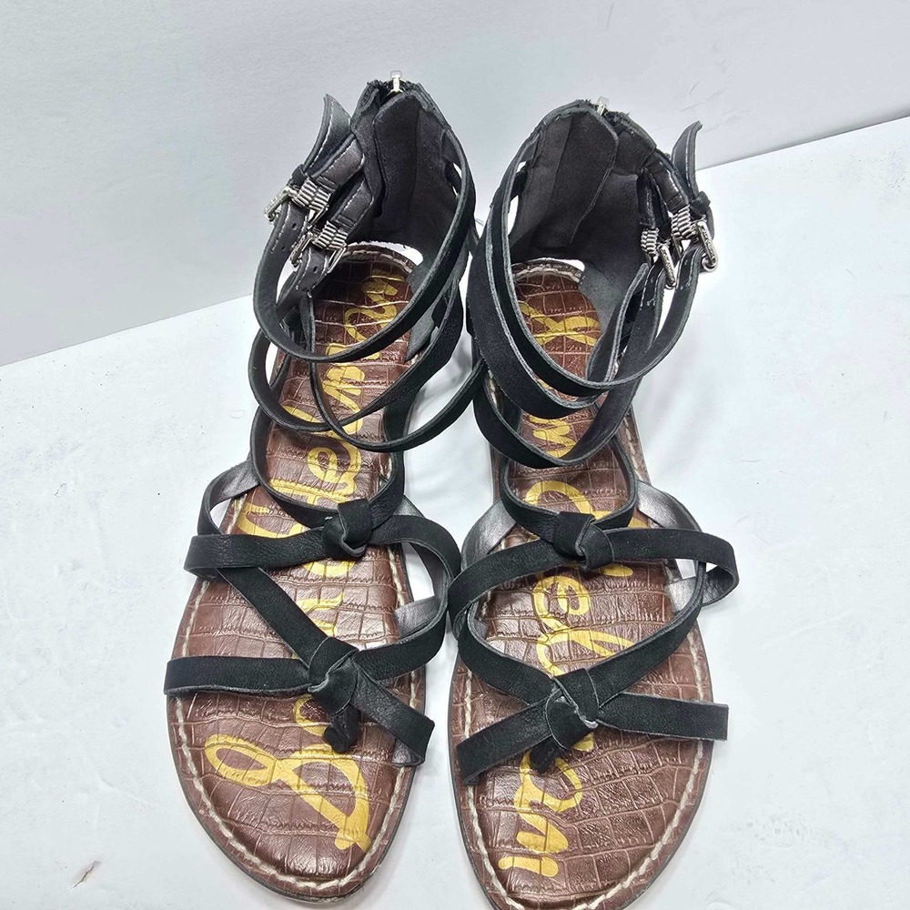 Sam Edelman Womens Black Leather Gladiator Sandals Strappy Buckle Zip 9.5